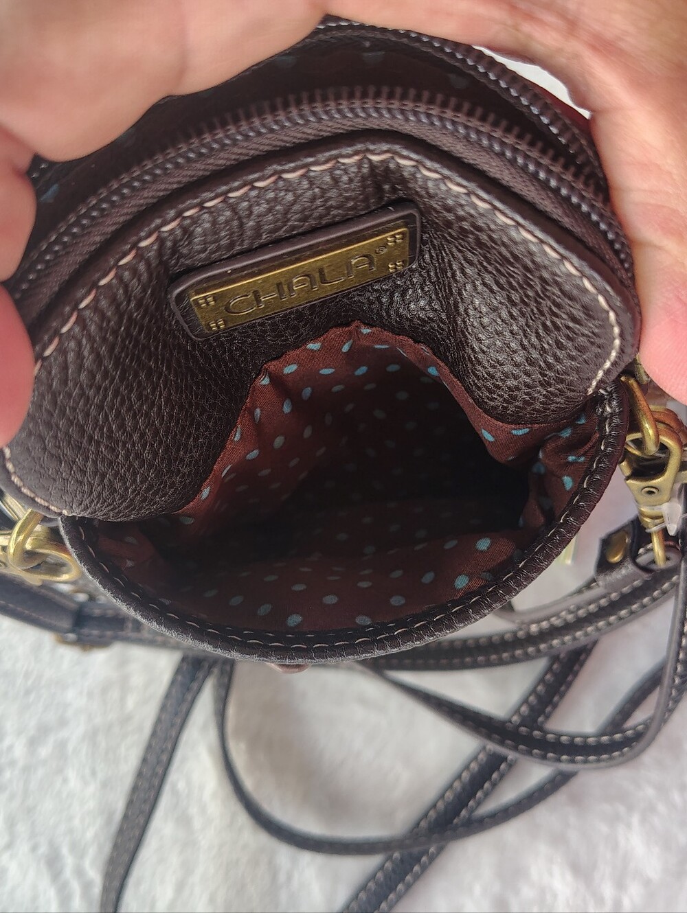 Chala Red Crossbody Phone Bag with Puppy Applique and Black Trim - Picture 6 of 8